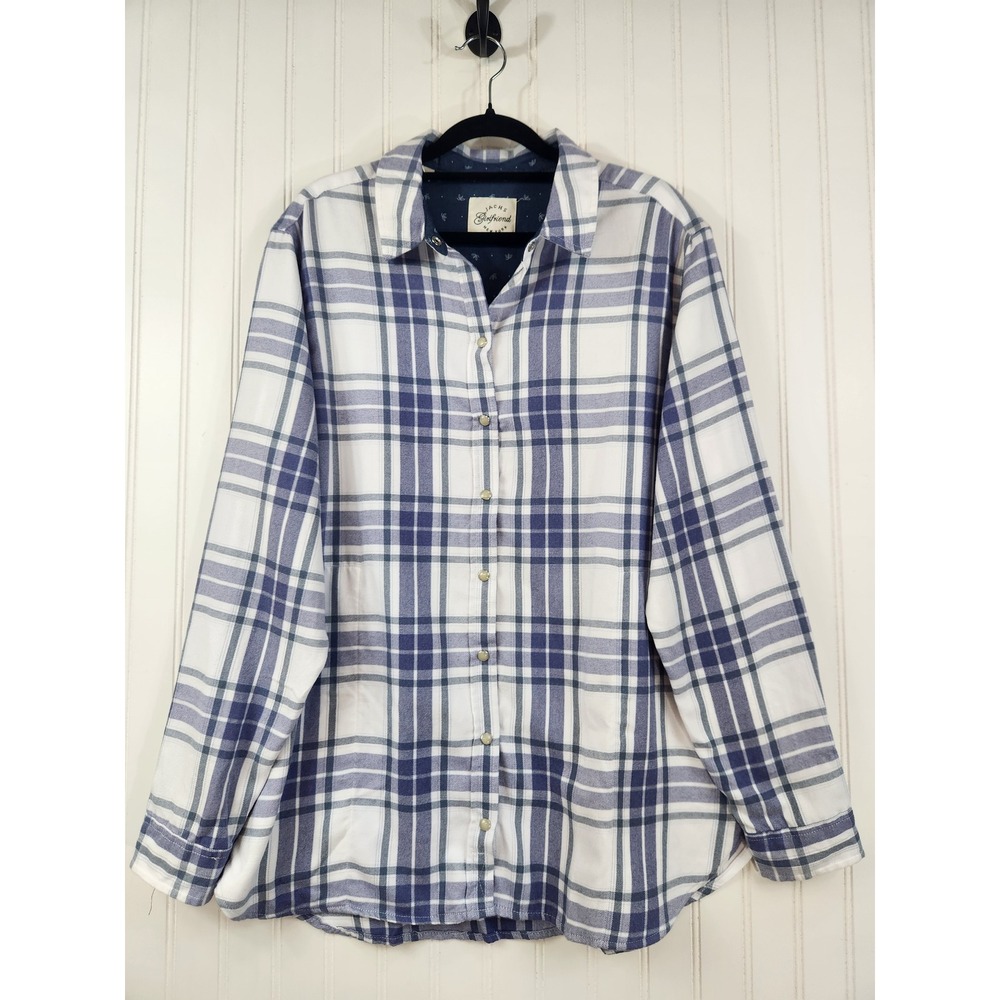 Jachs Womens Blue White Plaid Snap Pearl Button Down Shirt Side Pockets Large